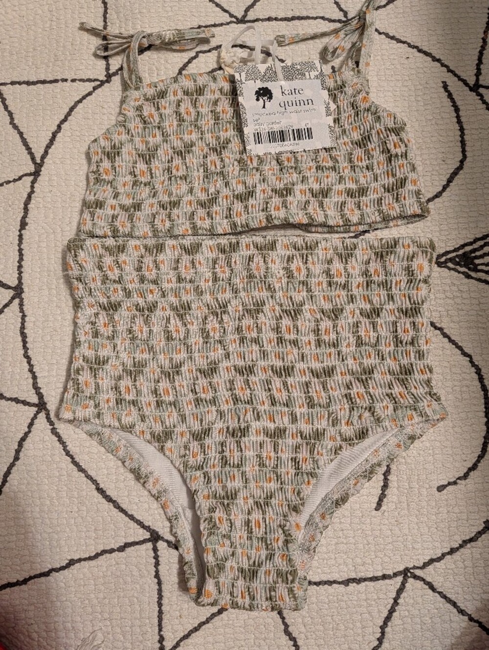 kate quinn Smocked One-Piece Bodysuit in Sage with Orange Floral